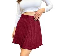 Falda plisada de corte alto con cintura y corte acampanado, falda de punto otoño-invierno con pliegues clásicos y comodidad elástica, Color rojo., talla única