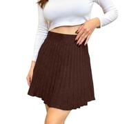 Falda plisada de corte alto con cintura y corte acampanado, falda de punto otoño-invierno con pliegues clásicos y comodidad elástica, café, talla única