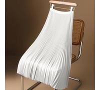 Falda plisada de satén de cintura alta para mujer, una línea de color sólido, falda de moda fina, ropa casual (L blanco)