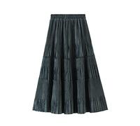 Falda plisada de terciopelo para mujer, cintura elástica, color sólido, vintage, dobladillo grande, falda larga para invierno, primavera, otoño, verde oscuro, Talla única