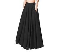 Falda plisada larga para mujer en negro, falda swing larga, falda maxi larga medieval, falda elegante plisada de línea A, falda vintage retro con pliegues, falda maxi monocromática, con bolsillos