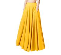 Falda plisada para mujer, color negro, larga, larga, medieval, elegante, estilo vintage, retro, falda plisada, monocolor, con bolsillos, falda estilo tradicional, falda lápiz, amarillo, L