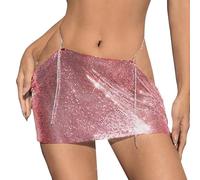 Falda plisada para mujer, color rosa, elástica, brillante, informal, plateada, con purpurina líquida, campanas blancas, faldas de patinador a líneas A, color dorado y verde, rose gold, Tallaúnica