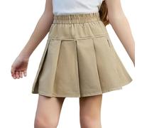 Falda plisada para niñas, cintura elástica, una línea, minifalda escolar, trajes casuales para niños pequeños, caqui, 9-10 años