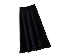 Falda Punto para Mujer - Falda De Punto De Talla Grande Corte En A para Otoño E Invierno hasta La Rodilla Cintura Alta Informal Suave Cómoda Color Sólido para Uso Diario Color Negro 3XL