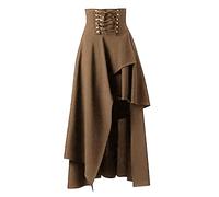 Falda renacentista Steampunk para mujer, falda pirata victoriana de cintura alta, falda medieval, cordón de ajuste vintage, Caqui A2, M