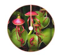 Falda rústica para árbol de Navidad con estampado de plantas carnívoras, falda acolchada para árbol de Navidad, perfecta para Navidad, Halloween