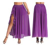 Falda Swing De Gasa Falda de Gasa fluida for Danza del Vientre for Mujer, con Volantes elásticos y Abertura Lateral, Traje de Baile(Purple)
