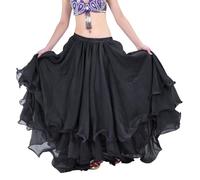 Falda transpirable de tres capas falda acampanada bordes enrollados profesional danza del vientre ropa escenario traje de danza del vientre, Negro , A