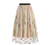 Falda Trapeze Mujer, Falda De Invierno Larga Maxi Elegante Bordada Flores Estilo Bohemio Versátil Y Descontratada De Talle Alto Fluido Y Femenino