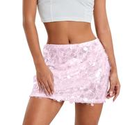 Falda Tul Mujer, Falda Mujer Talla Grande Elástica Disfraz Para Ballet Brillo Retro 80s Minifalda Saten Cortas Brillante Nochevieja Para Carnaval Semana Santa Fiesta Halloween 2#rosa morado L