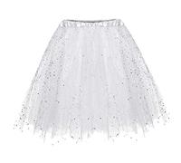 Falda Tul Mujer Vestido Lentejuelas Mujer Talla Grande Retro 80s Minifalda Fiesta Adulto Disfraz Para Ballet Elástica Cortas Saten Plisada Para Carnaval Semana Santa Fiesta Halloween 2#blanco One Size