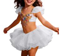 Falda tutú de ballet para niñas, disfraz de baile, camiseta con purpurina, vestido para actuación, fiesta, teatro, Blanco, 3-6 años