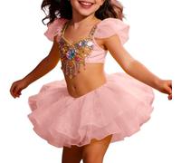 Falda tutú de ballet para niñas, disfraz de baile, camiseta con purpurina, vestido para actuación, fiesta, teatro, Rosa., 3-6 años