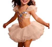 Falda tutú de ballet para niñas, disfraz de baile, camiseta con purpurina, vestido para actuación, fiesta, teatro, Rosa claro., 3-6 años