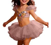 Falda tutú de ballet para niñas, disfraz de baile, camiseta con purpurina, vestido para actuación, fiesta, teatro, caqui, 3-6 años