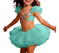 Falda tutú de ballet para niñas, disfraz de baile, camiseta con purpurina, vestido para actuación, fiesta, teatro, verde menta, 3-6 años