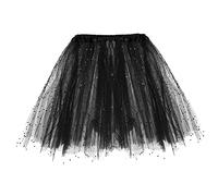 Falda tutú de tres capas para mujer, longitud hasta la rodilla, para adultos, falda de media peluca, brillante, Negro , Talla única