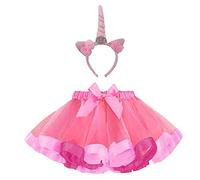 Falda Tutú Niña 30cm con Diadema, Accesorios para Fotografía, Disfraz Princesa Minnie Gato Unicornio Angel y Animales para Carnaval Halloween y Fiestas Temáticas, 2 pcs (Unicornio rosa)