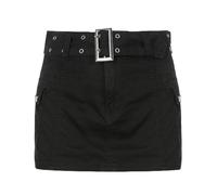 Falda Vaquera Caqui de Tiro bajo con cinturón para Mujer - Negro - S