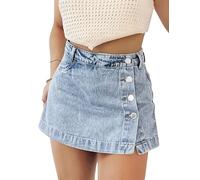 Falda vaquera corta para mujer, cintura alta, mini falda vaquera, informal, elástica, minifalda vaquera, falda moderna con bolsillos, A-azul claro., M