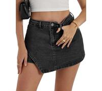 Falda vaquera corta para mujer, cintura alta, mini falda vaquera, informal, elástica, minifalda vaquera, falda moderna con bolsillos, B-negro., L