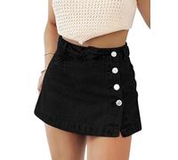 Falda vaquera corta para mujer, cintura alta, mini falda vaquera, informal, elástica, minifalda vaquera, falda moderna con bolsillos, A-negro., XL