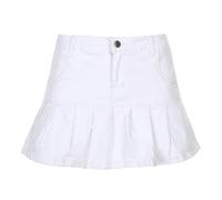 Falda Vaquera de Corte A para Chicas, Dulce y Suave, con Forro de Colegiala, Color Blanco, Talla S