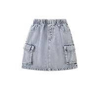 Falda Vaquera Elegante para niñas Adolescentes con Bolsillos Laterales Cargo y Corte A Informal Lavada Adecuada para Daily Casual y Actividades Escolares (Blue, 10-11 Years) #43