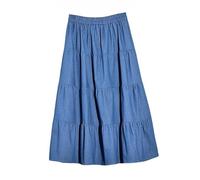 Falda Vaquera Midi Elegante De Corte A para Mujer, Cintura Elástica con Lavado Suave, Pantalones Vaqueros Acampanados Lisos para Mujer, Falda Escalonada, Uso Diario para El Trabajo, La Escuela, La