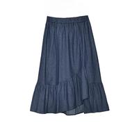 Falda Vaquera Midi Informal para Mujer, Larga, Elegante, De Verano, Corte A, Cintura Alta Elástica, Dobladillo con Volantes En Capas, Falda Vaquera con Bolsillos para Salir A La Oficina, Azul Marin