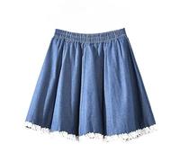 Falda Vaquera Mini Plisada De Talle Alto para Mujer, Estilo Skater, De Corte A, Color Liso, Informal, Acampanada, con Ribete De Encaje, Elegante, Básica, para Fiestas, Salidas, Azul, Talla Única