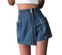 Falda vaquera para mujer de verano de cintura alta Y2K, falda vaquera asimétrica, falda con pantalones cortos, pantalones informales, pantalones cortos culotte, modos, líneas A, botones, culottes,