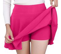 Falda vaquera para mujer, elástica, informal, estilo corto, media falda brillante, falda plisada, roja, con lunares negros, Rosa intenso., M