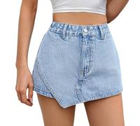 Falda vaquera para mujer, falda vaquera de cintura alta, sexy que realza la figura, pantalones cortos, corte ajustado, falda vaquera, diseño irregular, falda cómoda, suave, falda de verano, retro