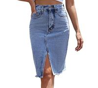 Falda vaquera para mujer, falda vaquera hasta la rodilla, falda midi azul con hendidura, falda de cintura alta, faldas con bolsillos, falda lápiz, falda envolvente para mujer, falda casual, monocolor,