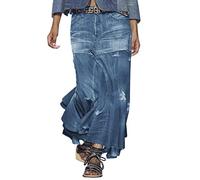 Falda vaquera para mujer, larga, maxifalda con bolsillos, falda vaquera, azul, media cintura alta, faldas grandes, patchwork, falda envolvente para mujer, falda de color sólido, falda de otoño, falda