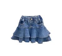 Falda Vaquera para niñas pequeñas | Estilo Casual y cómodo para Verano con Cintura elástica y diseño de Dos Capas Que facilita Movimiento Diario en casa Escuela y Actividades al (Blue, 7-8 Years)
