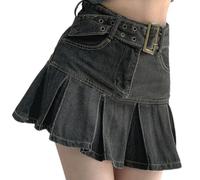 Falda Vaquera Plisada De Cintura Alta De Verano Que Cubre La Forma De Pera Falda Adelgazante De Una Línea-Negro-L