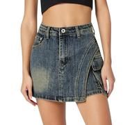 Falda vaquera vintage de línea A para mujer, falda corta de cintura alta, mini falda corta retro sexy con cintura alta en jeans favorecedores falda vaquera con personalidad de moda, Other, XL