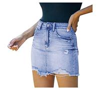 Falda Verano Mujer-Falda Corta de Mezclilla con Cintura Sexy Falda Alta de Mezclilla Informal de una línea para Mujer