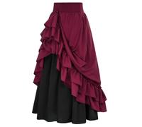 Falda Victoriana para Mujer con Volantes Multicapa, Faldas renacentistas Medievales Vintage, Rojo -, M
