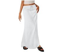Faldas casuales de verano para mujer, tela similar al lino, falda larga con cordón, cintura elástica, maxifaldas, ropa de playa, blanco, S