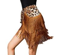 Faldas de baile para mujer, vestido de baile latino, falda de baile de tango, falda con borlas, falda de baile, práctica de baile, bufanda de cadera, Marrón leopardo, Talla única