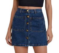 Faldas de encaje Faldas de mezclilla para mujer, de cintura alta, falda lápiz elástica de moda con botones en la parte delantera y bolsillos de parche sobre la cadera, Bu2., XL