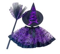 Faldas de Halloween para niñas, falda tutú de Halloween para niñas, Set 3X falda tutú de bruja de Halloween, Falda de tul con estampado de Horror Festival con sombrero de bruja escoba para juegos de r