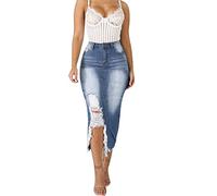 Faldas de Jeans para Mujer Faldas de Verano de Talla Grande Faldas de Mezclilla de Estilo Callejero dañado de Cintura Alta para Mujer