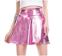 Faldas de mujer Falda metálica brillante Disfraces de Carnaval Mujer Falda en A Mini Falda de cintura alta Color sólido Falda plisada Falda acampanada Cintura Faldas de cuero Falda plisada Noche Baile