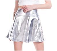 Faldas de mujer Falda metálica brillante Disfraces de Carnaval Mujer Falda en A Mini Falda de cintura alta Color sólido Falda plisada Falda acampanada Cintura Faldas de cuero Falda plisada Noche Baile