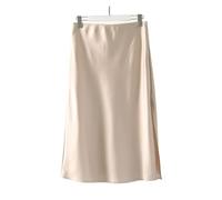 Faldas de satén de Verano for Mujer, Ropa de Lujo, Falda de Seda Verde, Faldas Midi Elegantes de Cintura Alta con Abertura for Oficina, Color Negro(Champagne,XL)